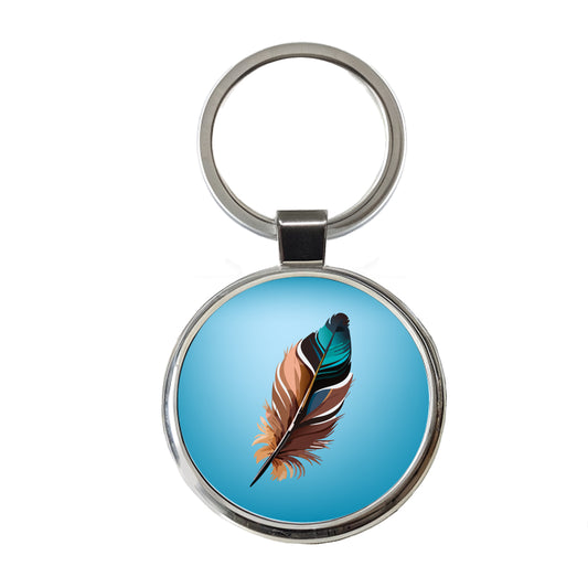 Feather Pretty Round Metal Keychain