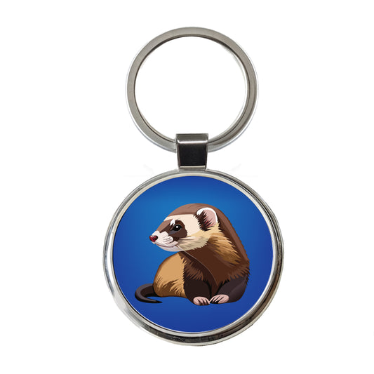 Ferret Friend Round Metal Keychain