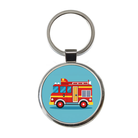 Fire Engine Red Round Metal Keychain