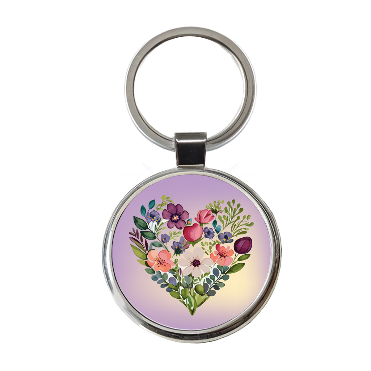 Flower Heart Floral Elegant Wedding Round Metal Keychain