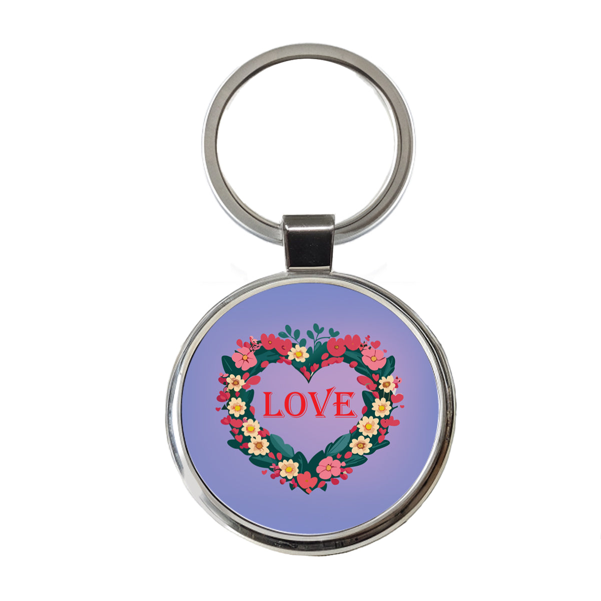 Flower Heart Love Wreath Floral Wedding Beautiful Round Metal Keychain