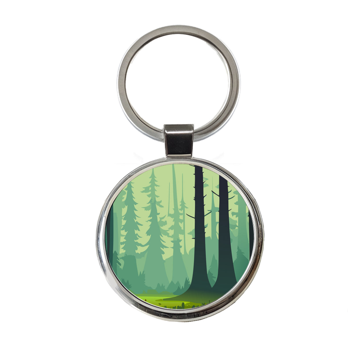 Forest Trees Wilderness Enchanted Round Metal Keychain