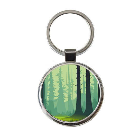 Forest Trees Wilderness Enchanted Round Metal Keychain