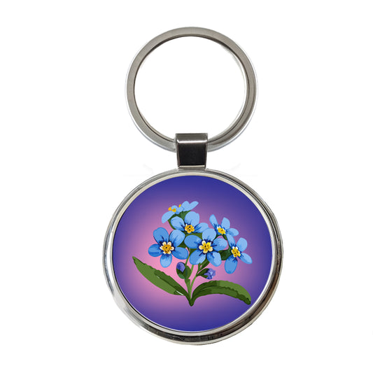 Forget Me Not Flowers Blue Watercolor Round Metal Keychain