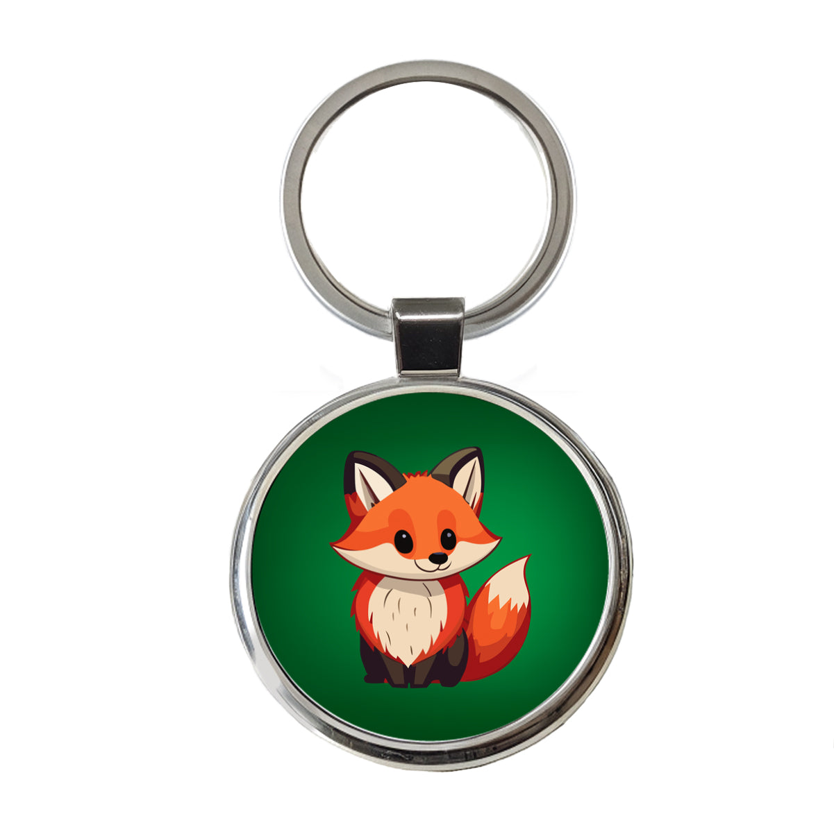 Fox Standing Round Metal Keychain