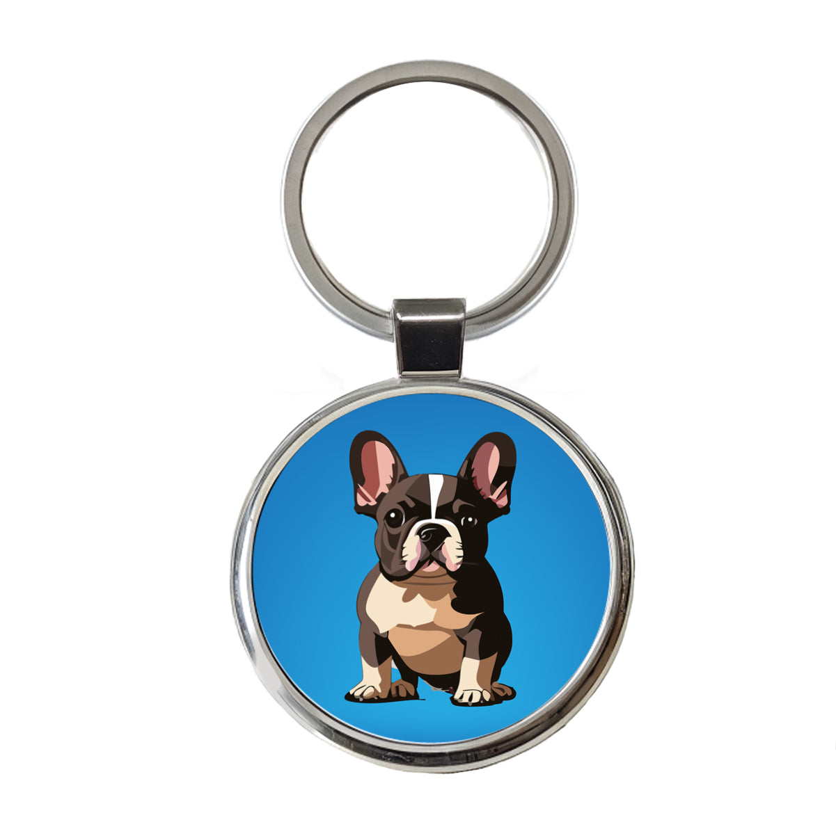 French Bulldog Dog Sitting Round Metal Keychain