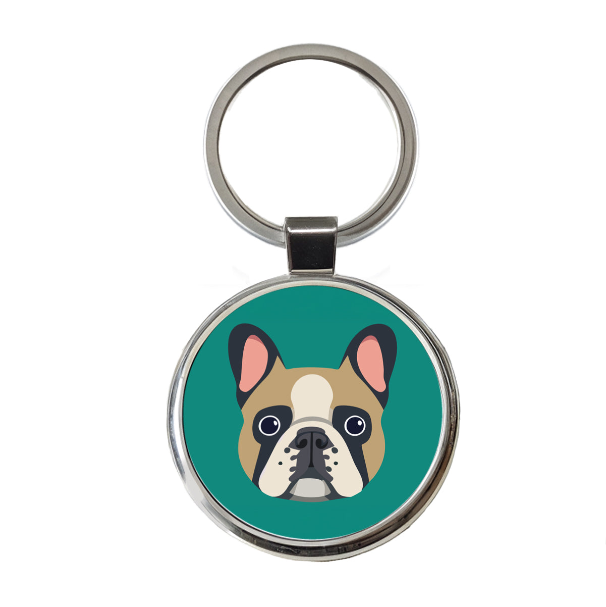 French Bulldog Face Round Metal Keychain