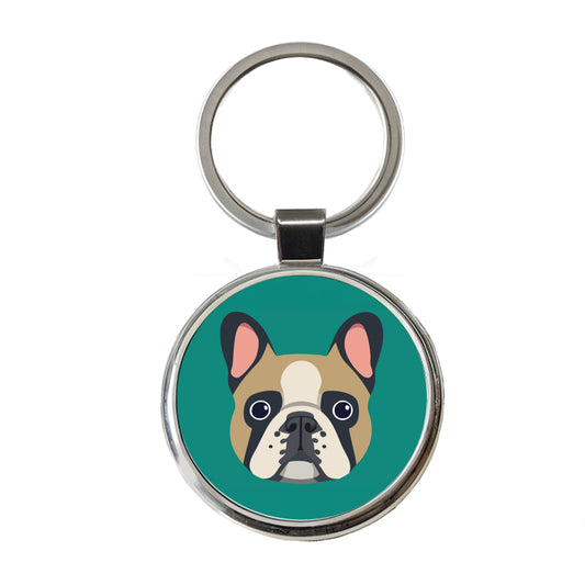French Bulldog Face Round Metal Keychain