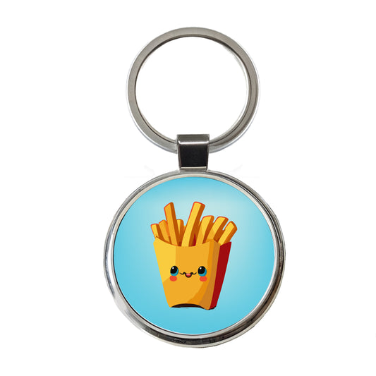 French Fries Smiling Round Metal Keychain