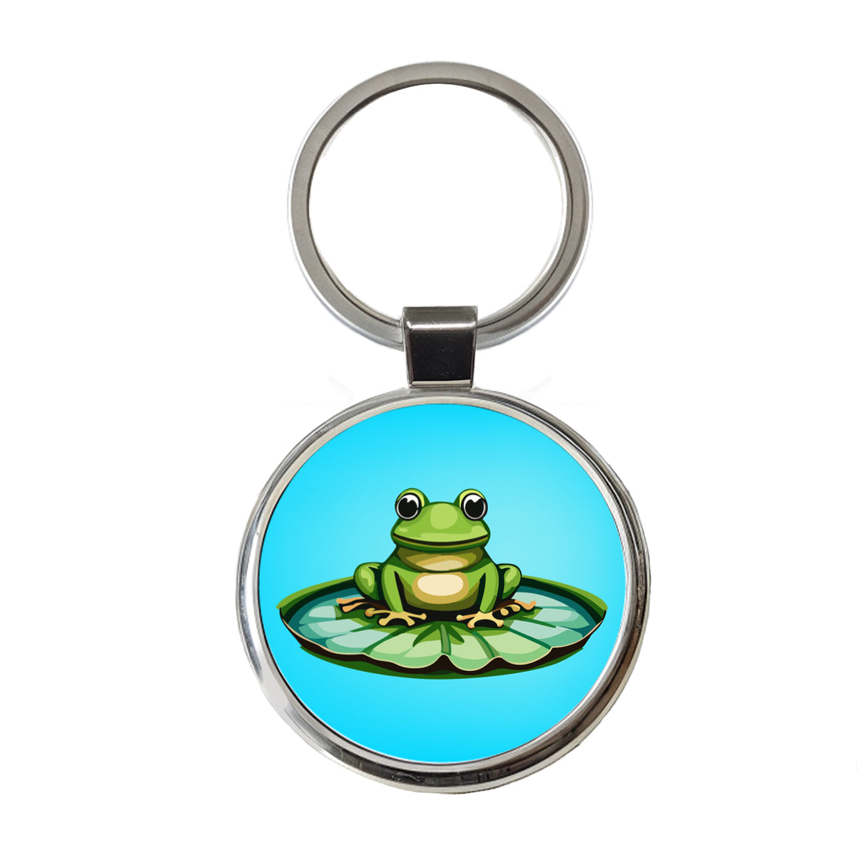 Frog on LiIy Pad Round Metal Keychain