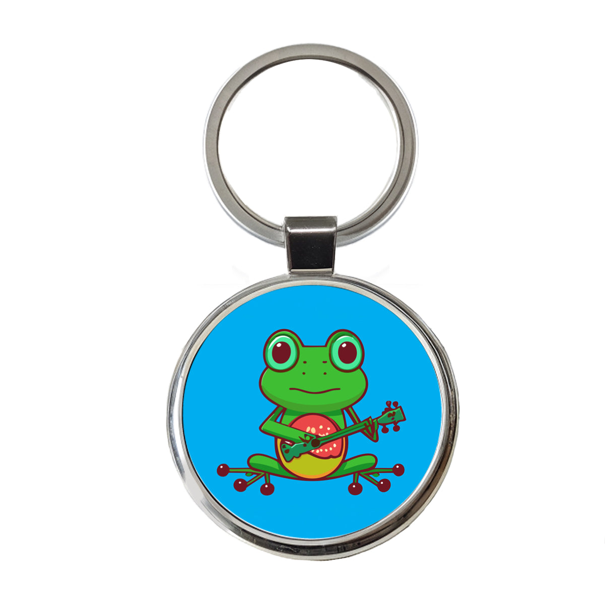 Frog Playing Banjo Guitar Music Funny Round Metal Keychain