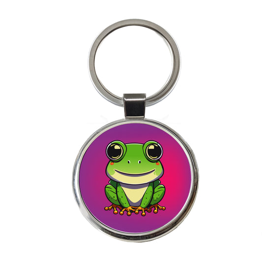 Frog Smiling Round Metal Keychain