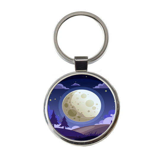 Full Moon at Night Round Metal Keychain