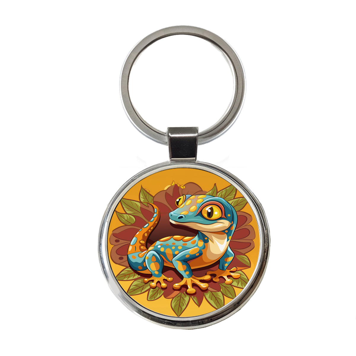 Gecko Lizard Cute Round Metal Keychain