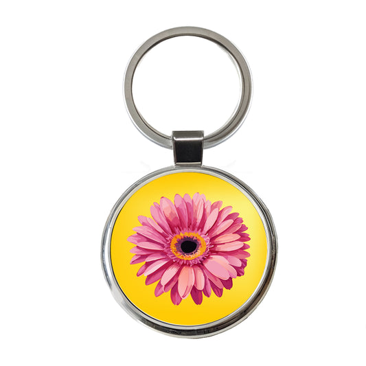 Gerbera Daisy Flower Pink Round Metal Keychain