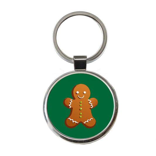 Gingerbread Man Cookie Cute Christmas Round Metal Keychain