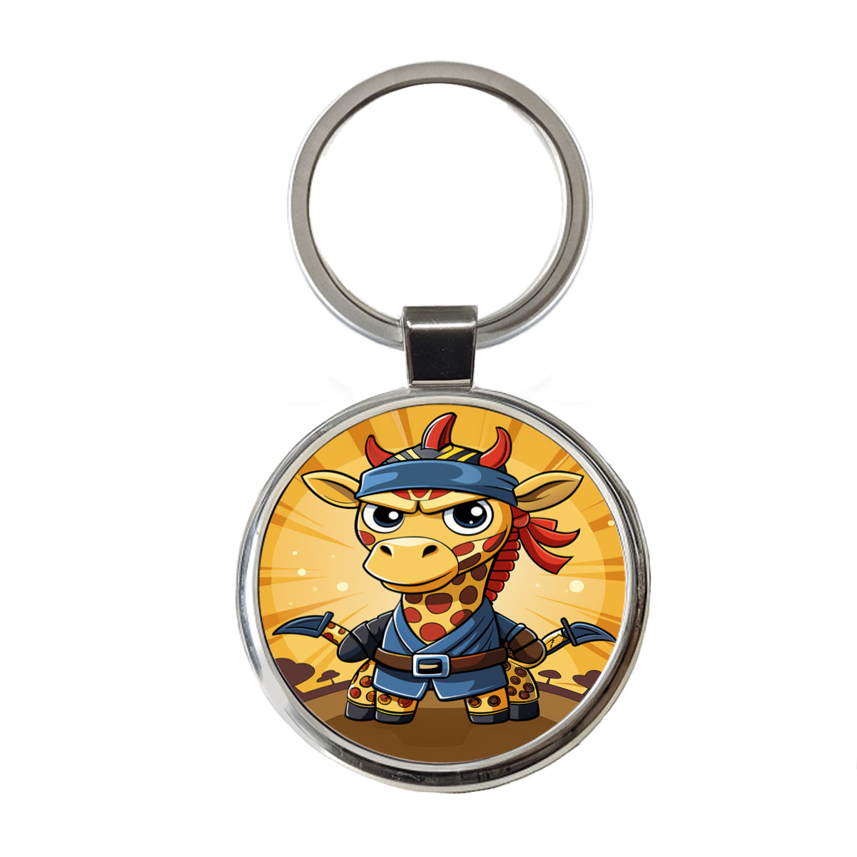 Giraffe Ninja Funny Round Metal Keychain