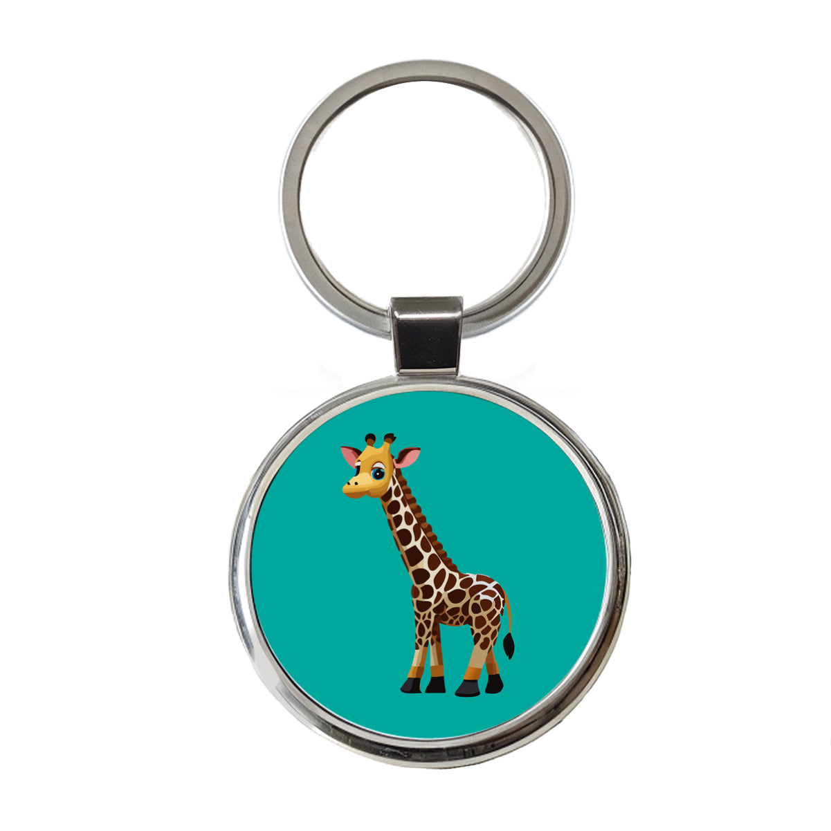 Giraffe Standing Cute Baby Round Metal Keychain