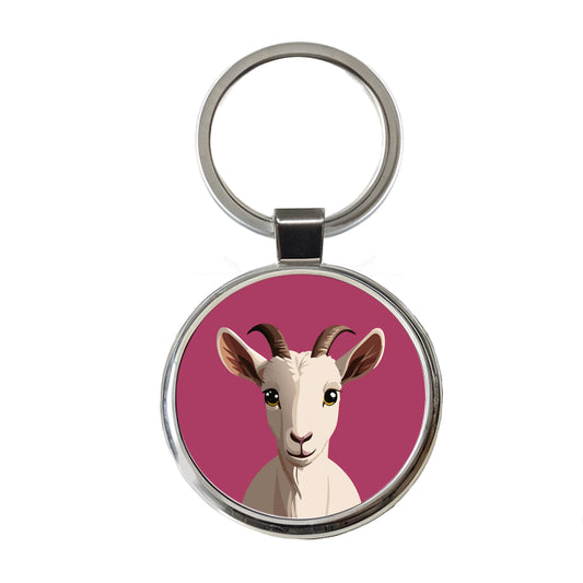 Goat Head Staring Cute Round Metal Keychain