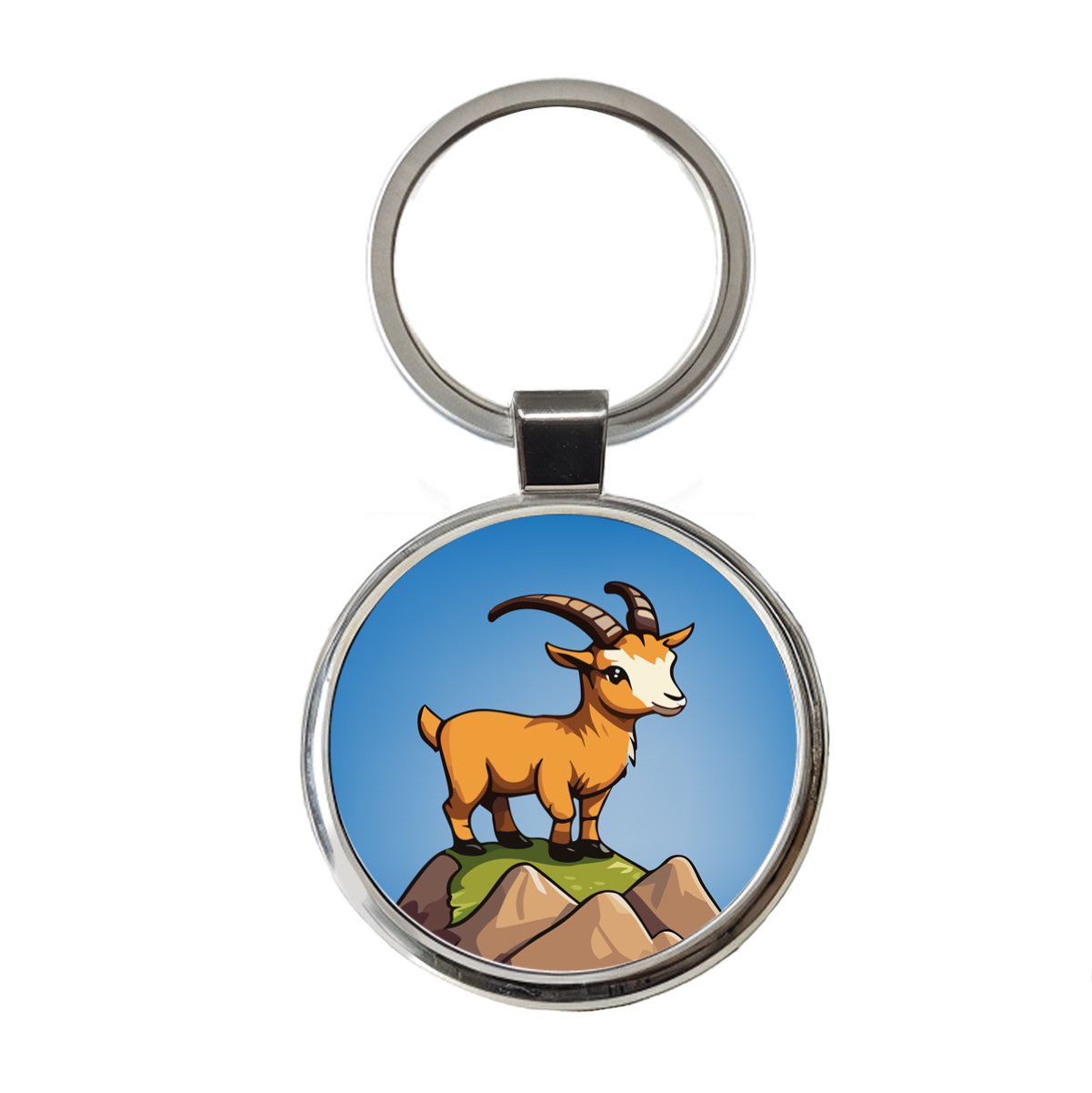Goat Mountain Cute Round Metal Keychain