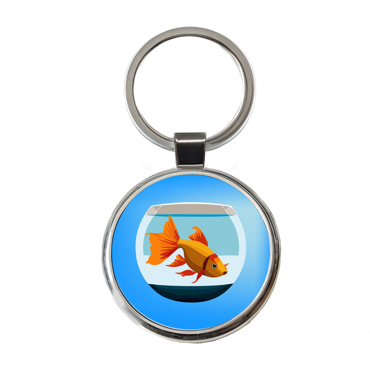 Goldfish in Bowl Pet Round Metal Keychain