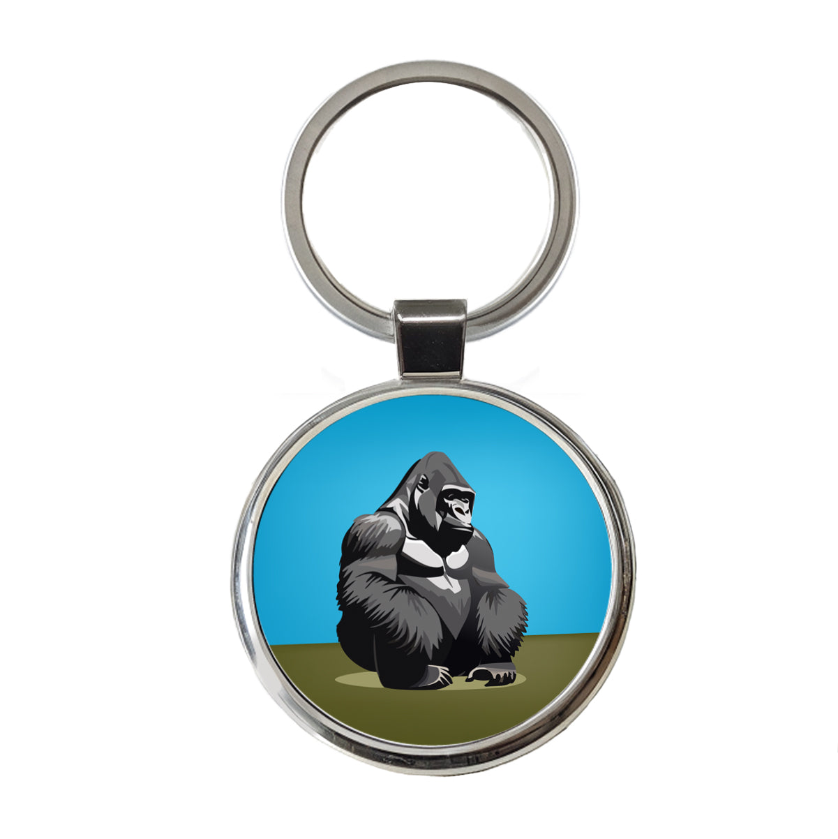 Gorilla Sitting Round Metal Keychain