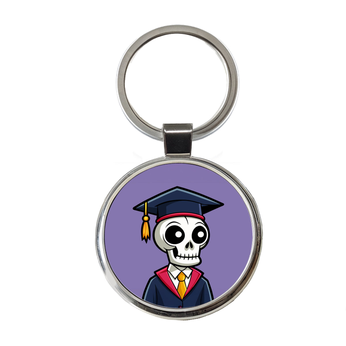 Graduate Skeleton Cute Graduation Round Metal Keychain