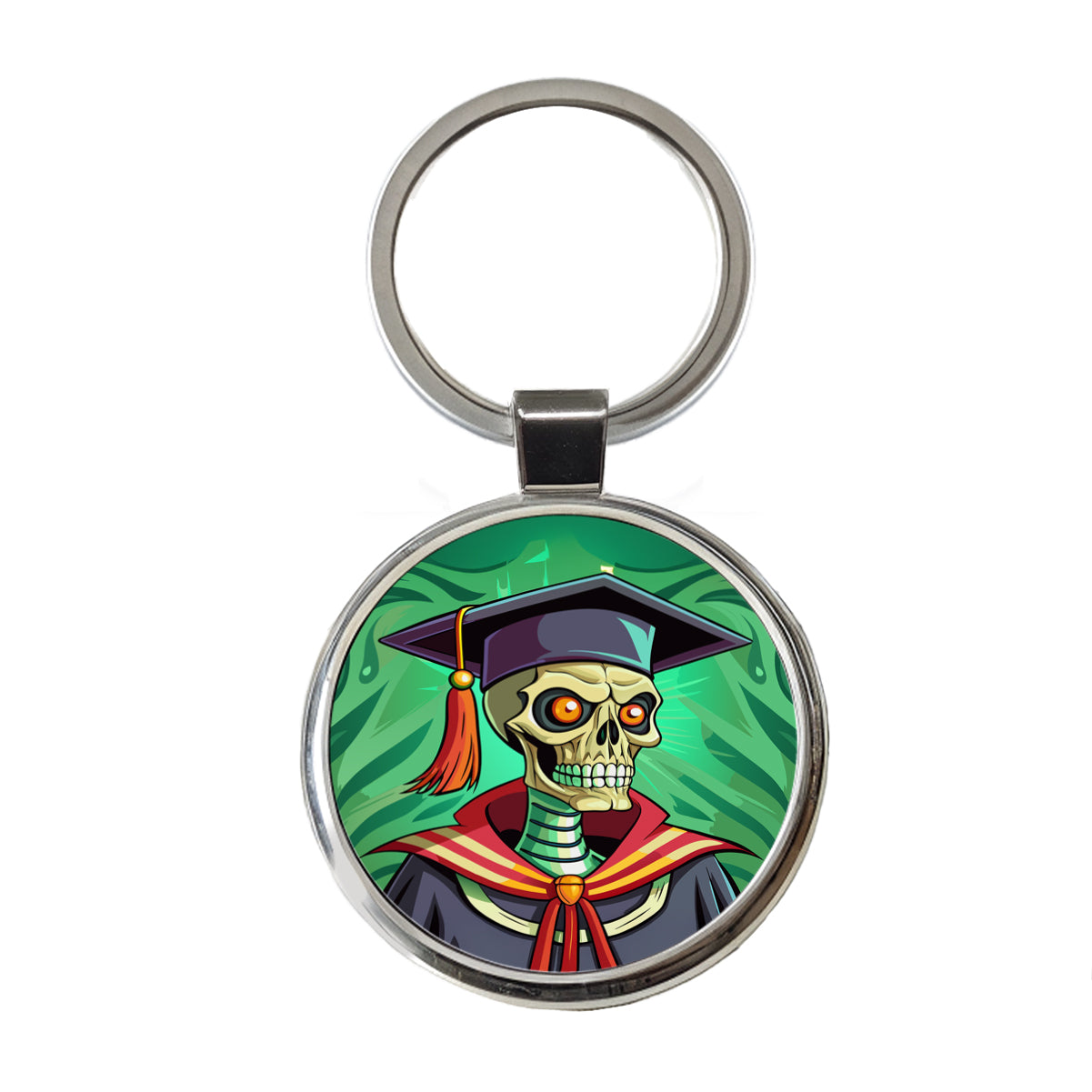 Graduate Skeleton Scary Graduation Round Metal Keychain