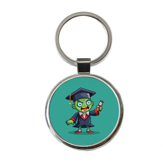 Graduate Zombie Graduation Cartoon Round Metal Keychain