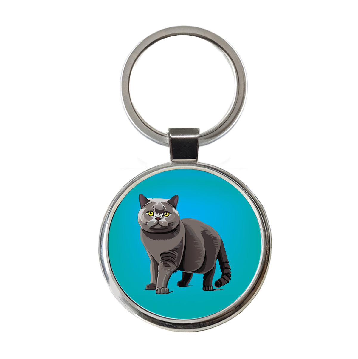 Gray British Shorthair Cat Round Metal Keychain