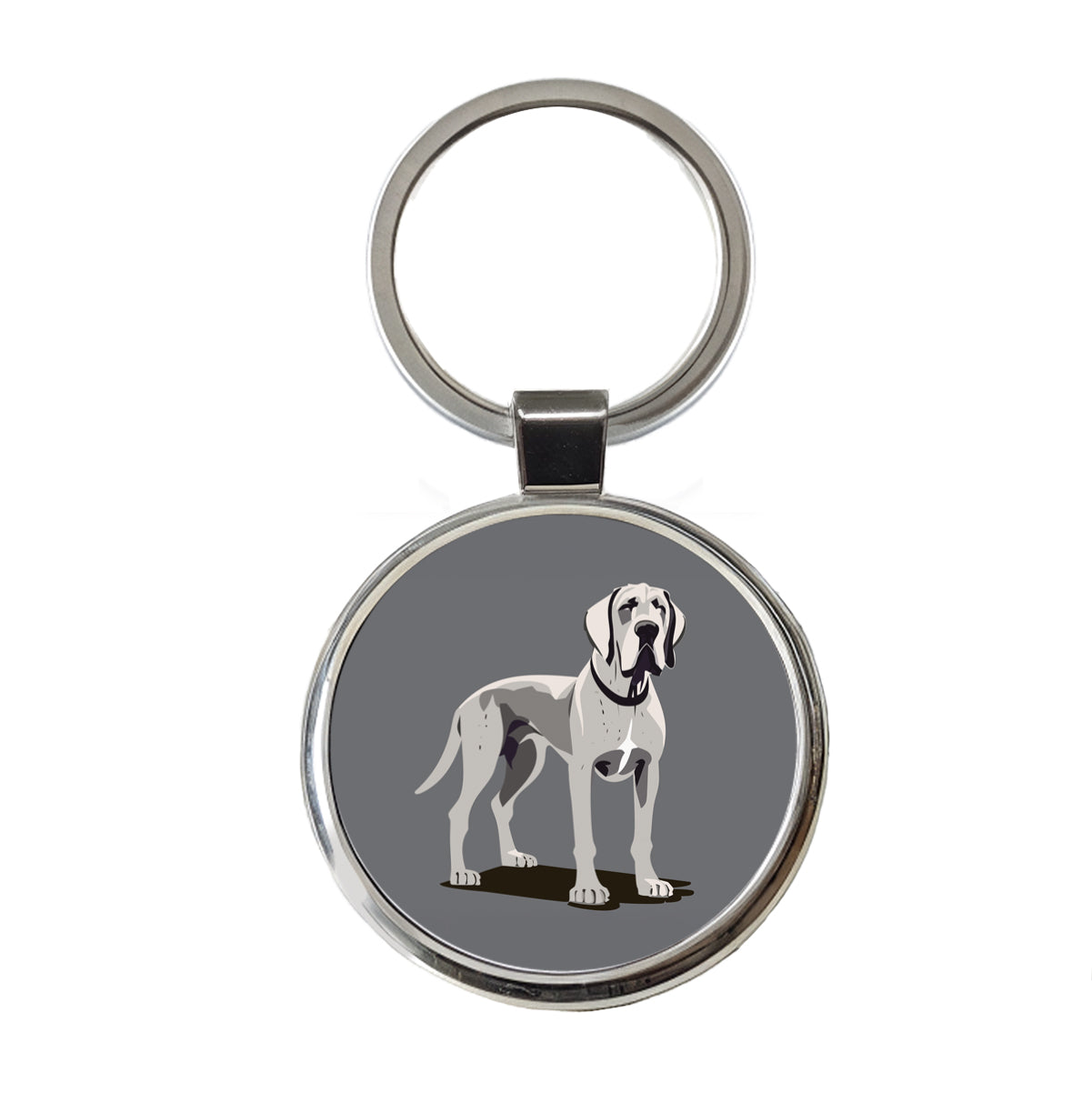 Great Dane Dog Standing Round Metal Keychain