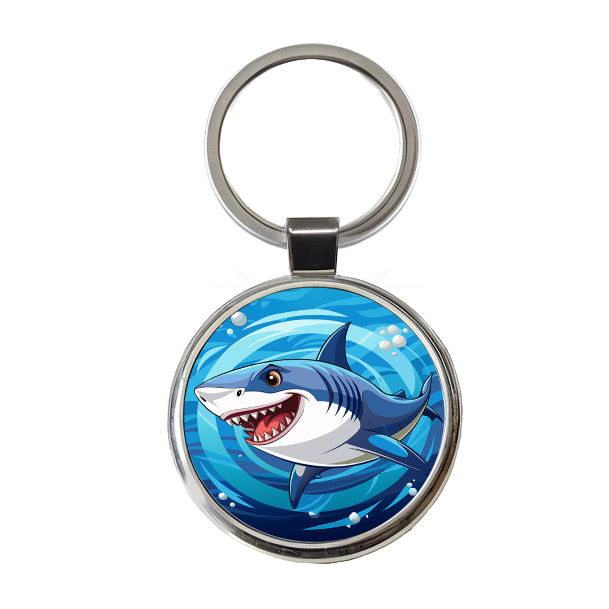 Great White Shark in Ocean Round Metal Keychain