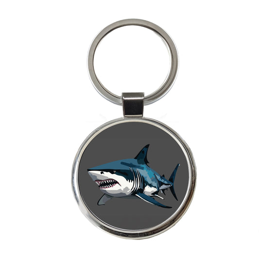 Great White Shark Round Metal Keychain