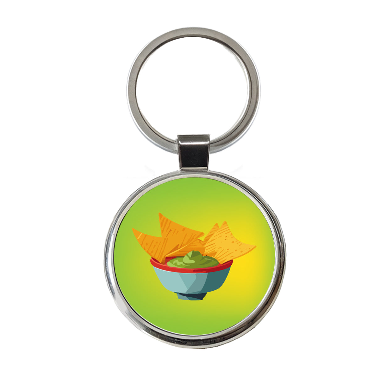Guacamole and Tortilla Chips Round Metal Keychain