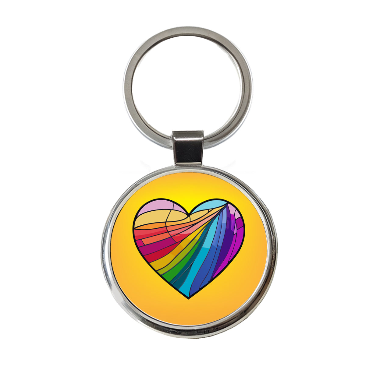Heart Rainbow Stained Glass Love LGBTQ Round Metal Keychain
