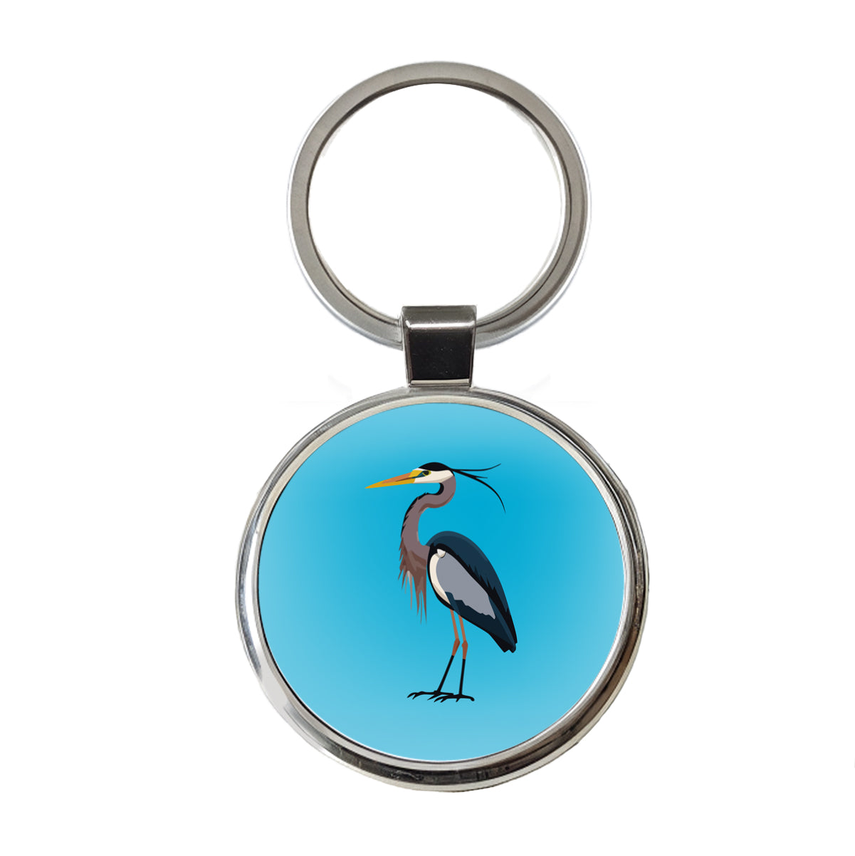 Heron Egret Bird Round Metal Keychain