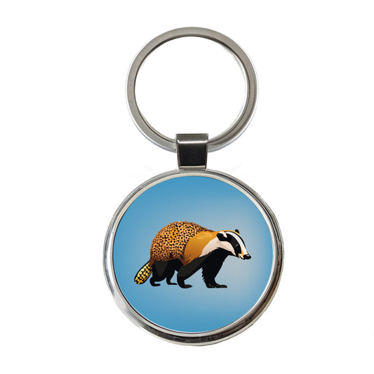 Honey Badger Walking Round Metal Keychain