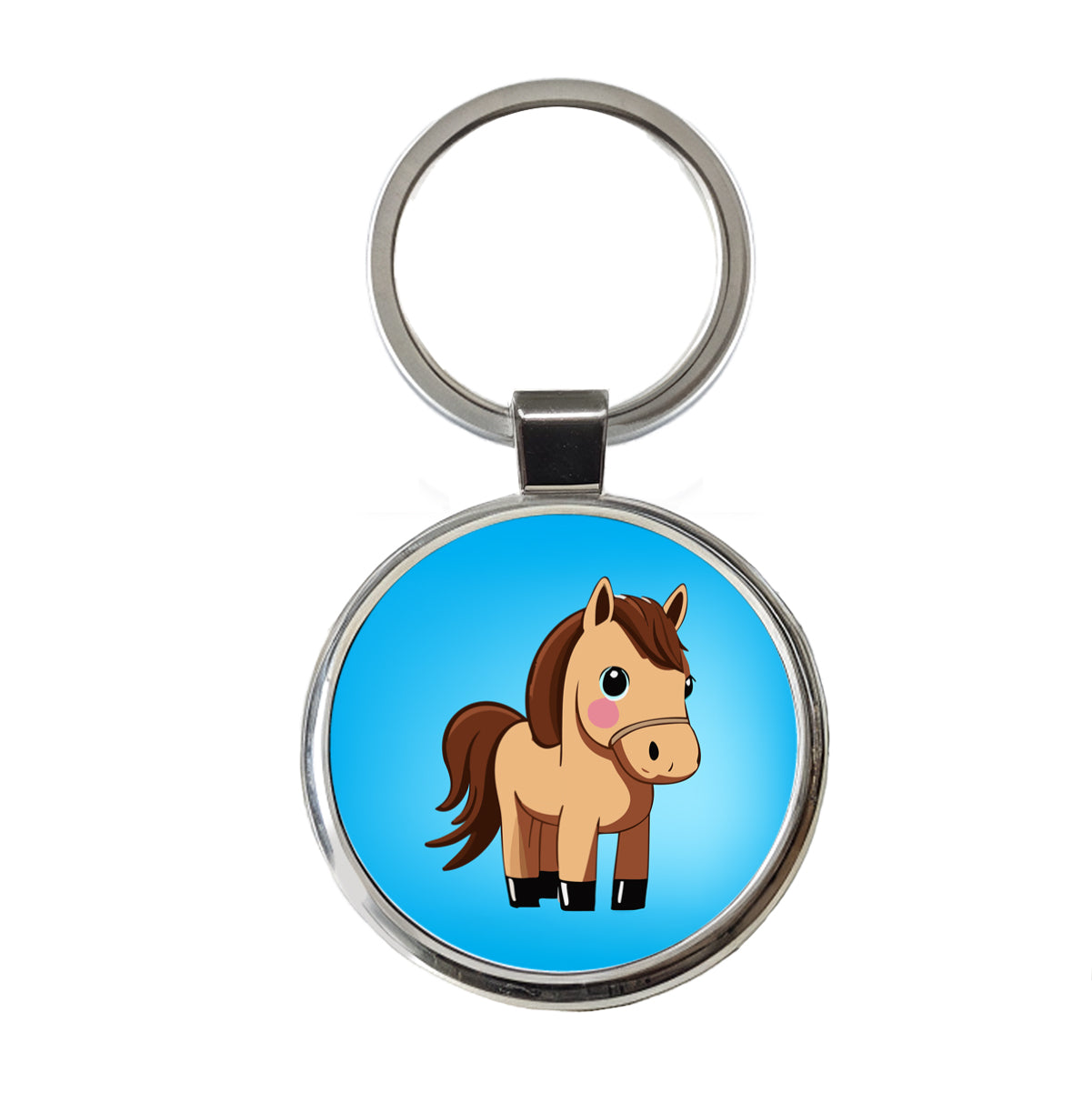 Horse Chibi Cute Standing Round Metal Keychain