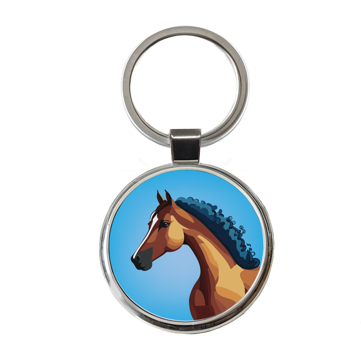 Horse Head Portrait Round Metal Keychain