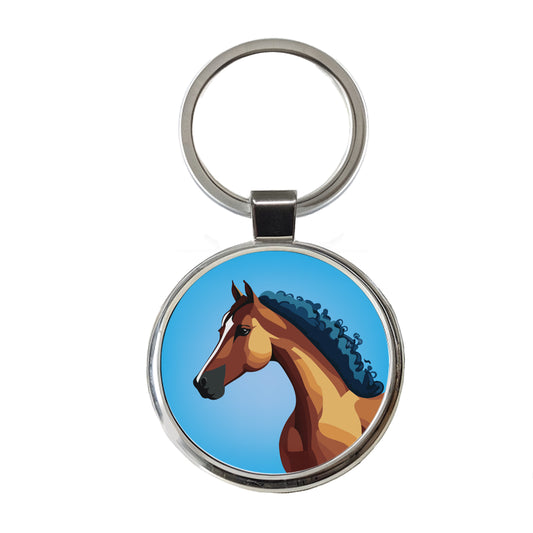 Horse Head Portrait Round Metal Keychain