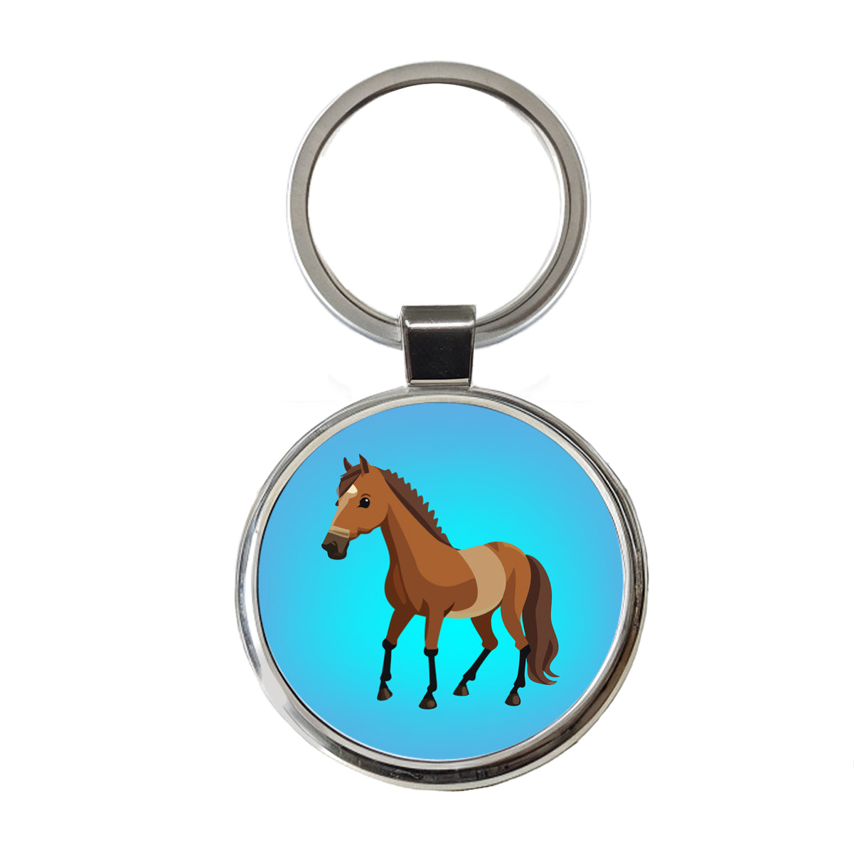 Horse Standing Round Metal Keychain