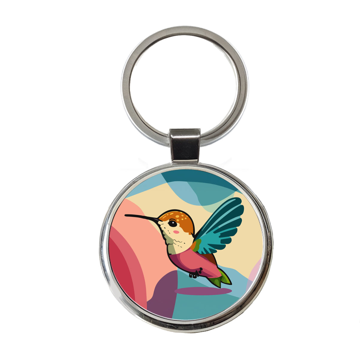 Hummingbird Cute Round Metal Keychain