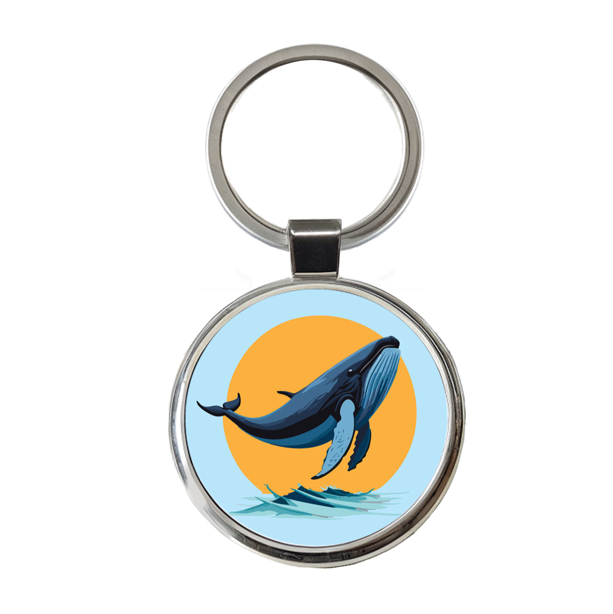 Humpback Whale Jumping Out of Water Round Metal Keychain