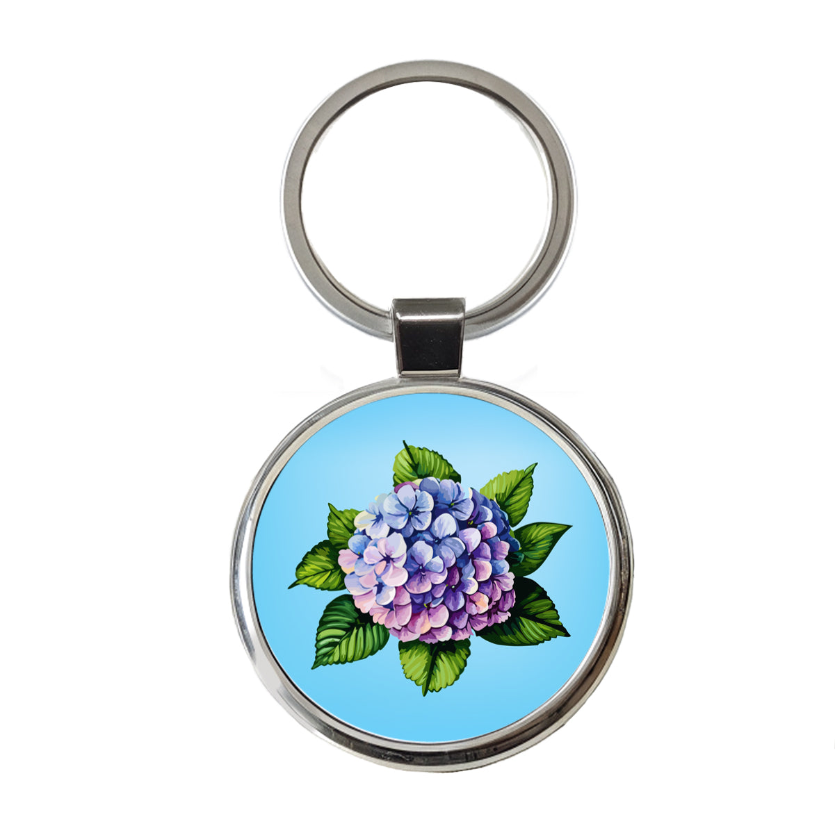 Hydrangea Flower Watercolor Round Metal Keychain