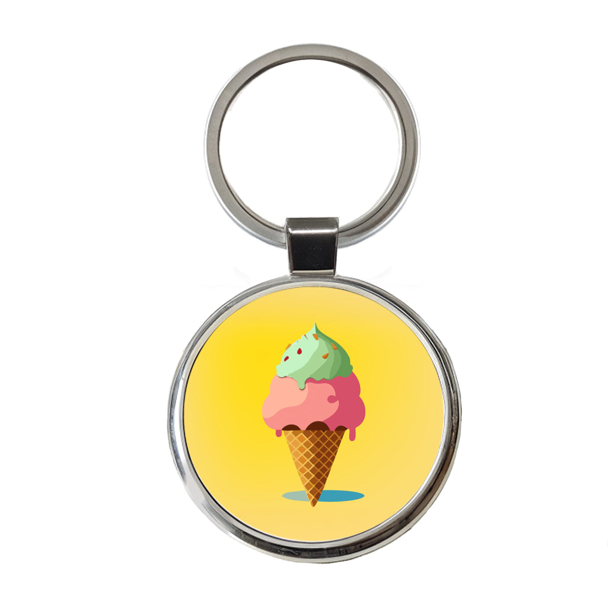 Ice Cream Cone Two Scoops Round Metal Keychain
