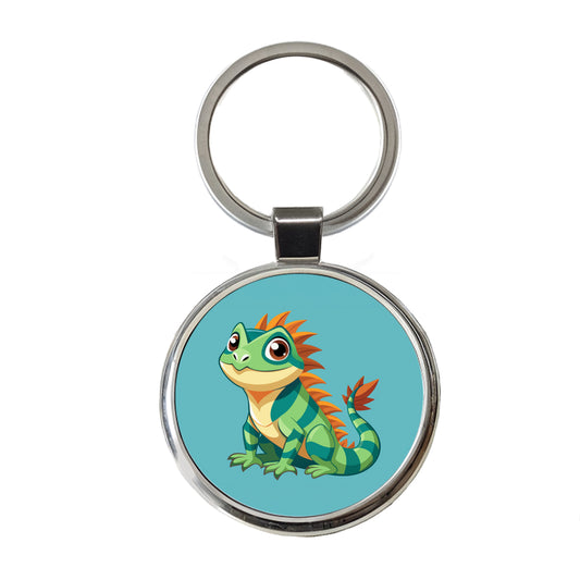 Iguana Lizard Cute Round Metal Keychain
