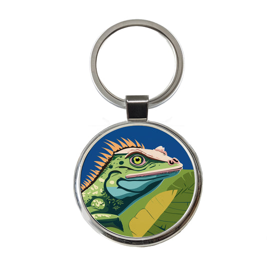 Iguana Lizard Reptile Round Metal Keychain