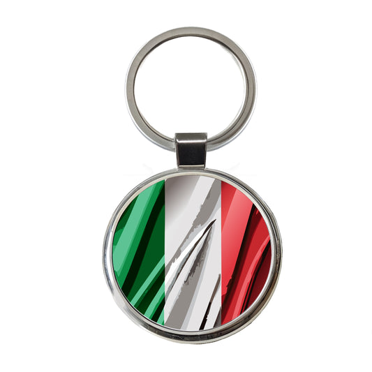 Italy Italian Flag Waving Round Metal Keychain