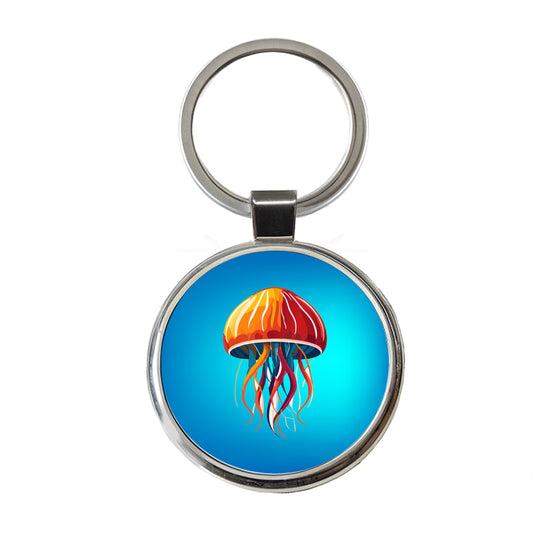 Jellyfish Jelly Fish Colorful Round Metal Keychain