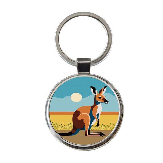 Kangaroo Australia Round Metal Keychain